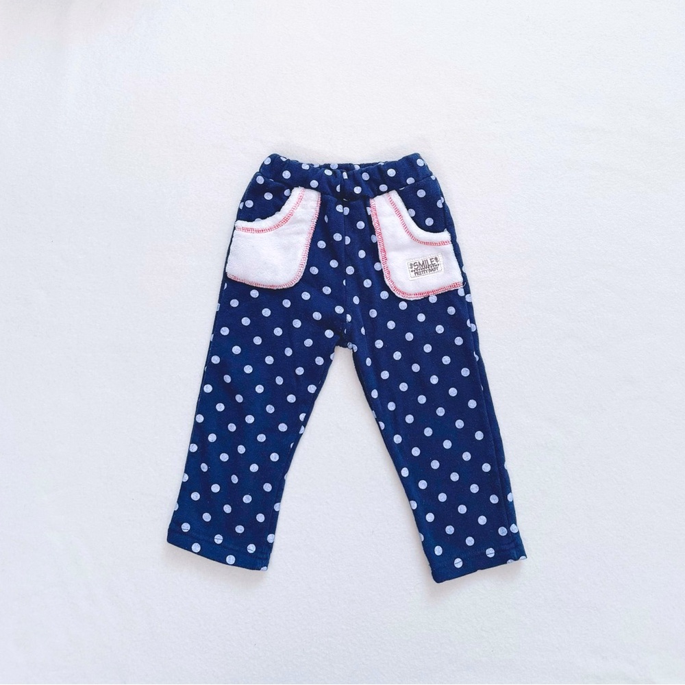 Toddler Girl Fleece Sweatpants Blue Polka Dot Patch Pockets Pull On 18–24M 90cm